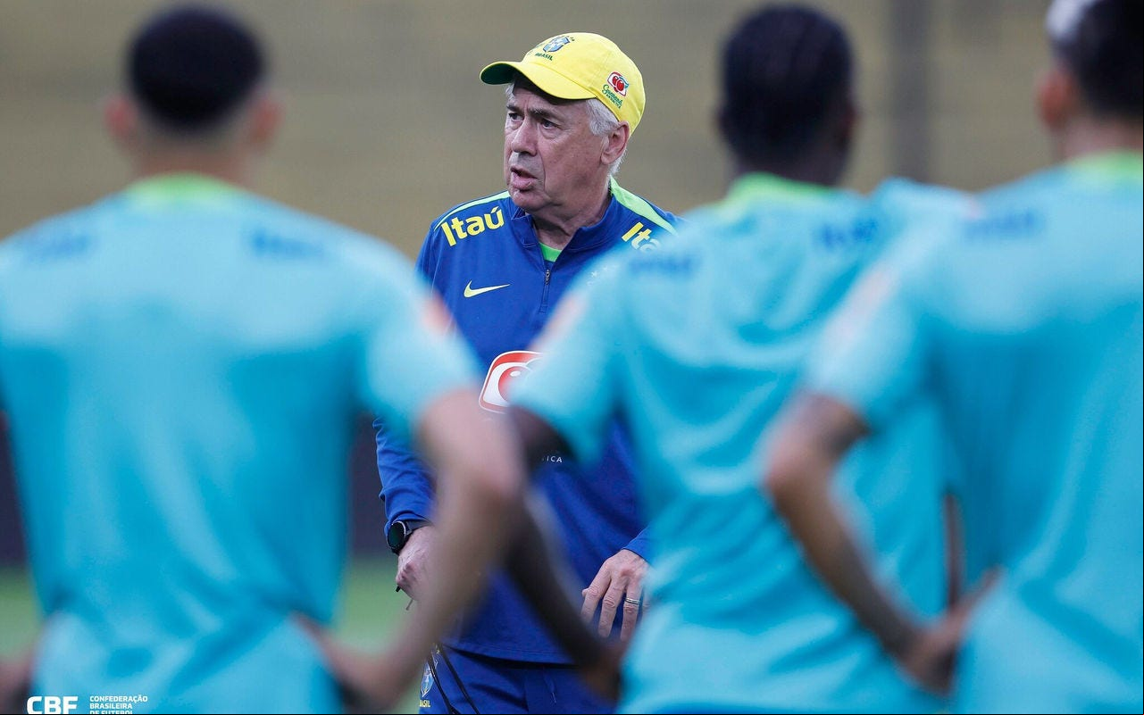 Carlo Ancelotti, durante treino da Seleção Brasileira em Guayaquil (Foto: Rafael Ribeiro/CBF)